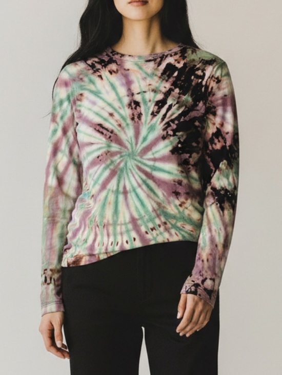 Tops - Handmade Tie-Dye Spiral Earthy Black Green Long Sleeve Shirt Boho Grunge Size M